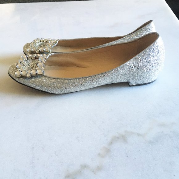 Kate Spade Norella silver glitter ballet flat shoe with crystal buckles - Picture 4 of 11